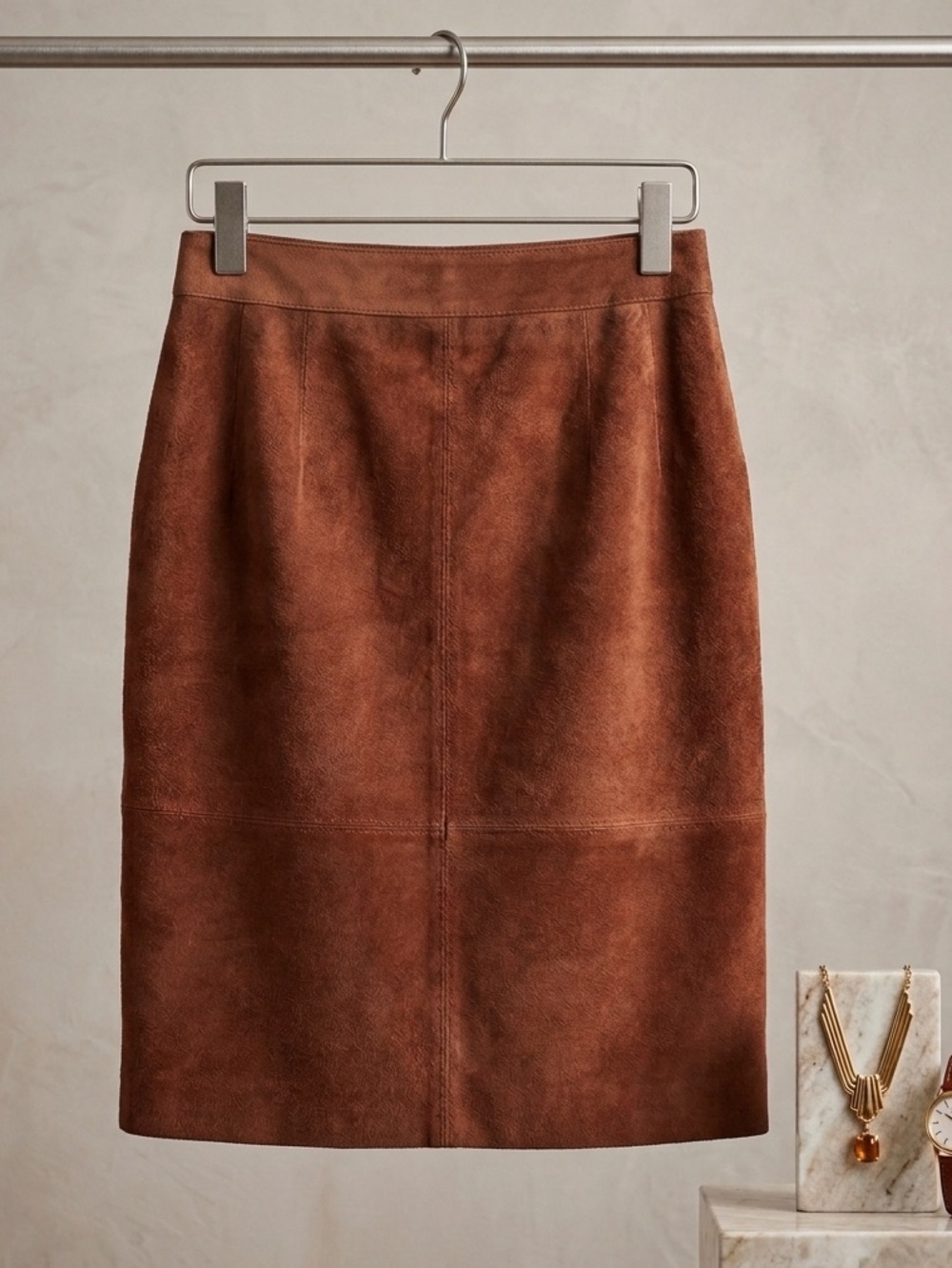 Classic Brown Suede Pencil Skirt